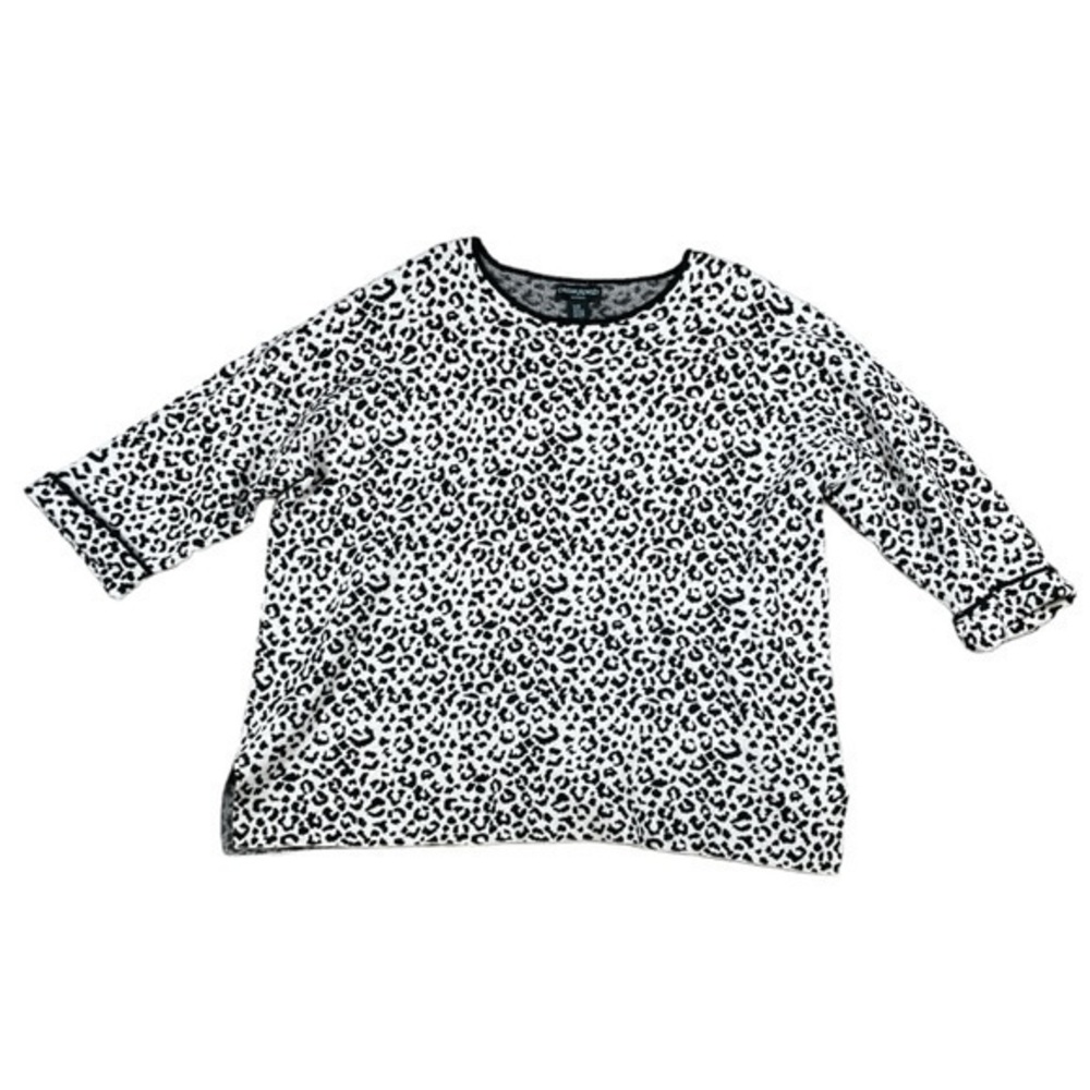 Cynthia Rowley Cheetah Animal Print Sweater Womens 3X Black White 3/4 Sleeve‎